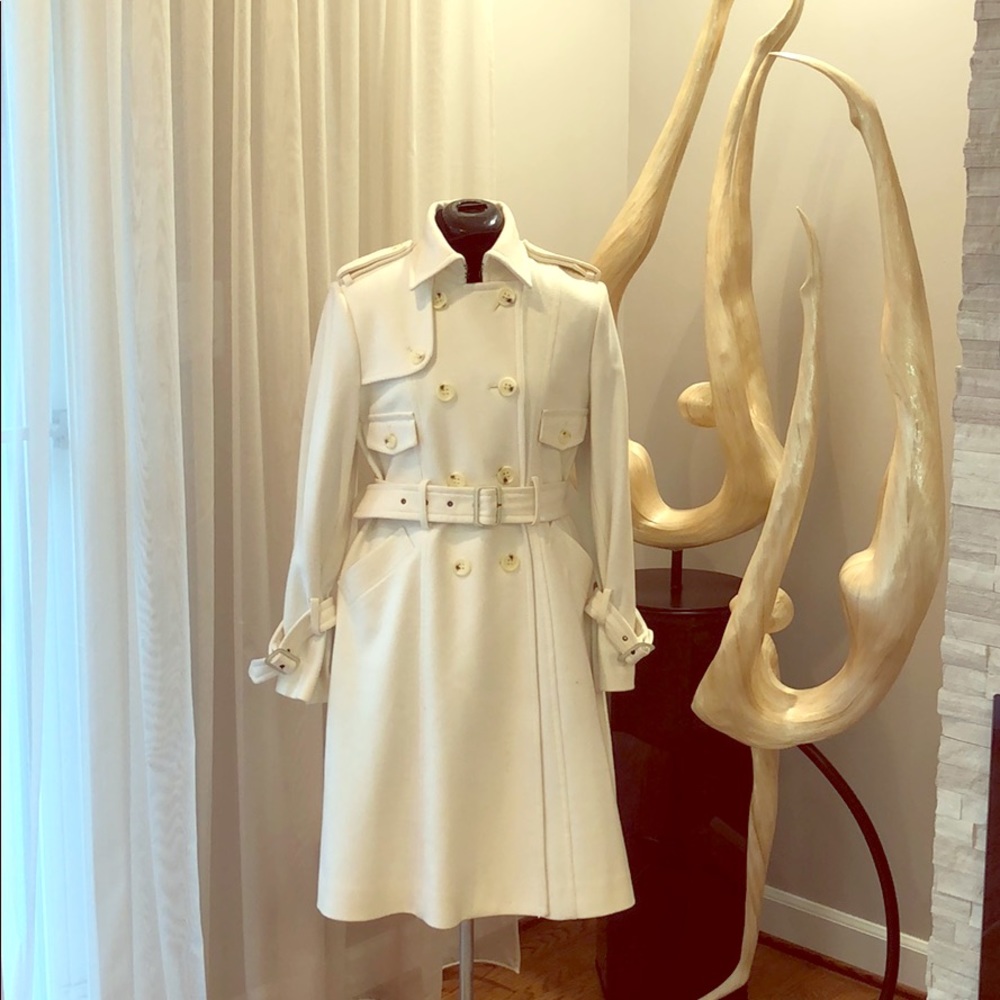 BCBG Ivory Full Skirted Wool Coat